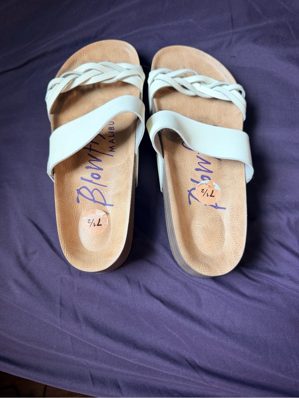 Blowfish White Braided Double-Strap Slide Sandals